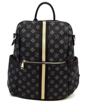CM Monogram Striped Convertible Backpack CM2706 BLACK